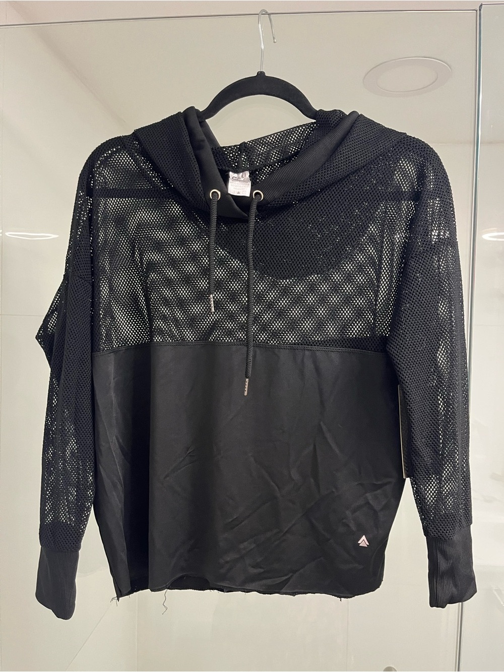 Black Mesh Hooded Sweater